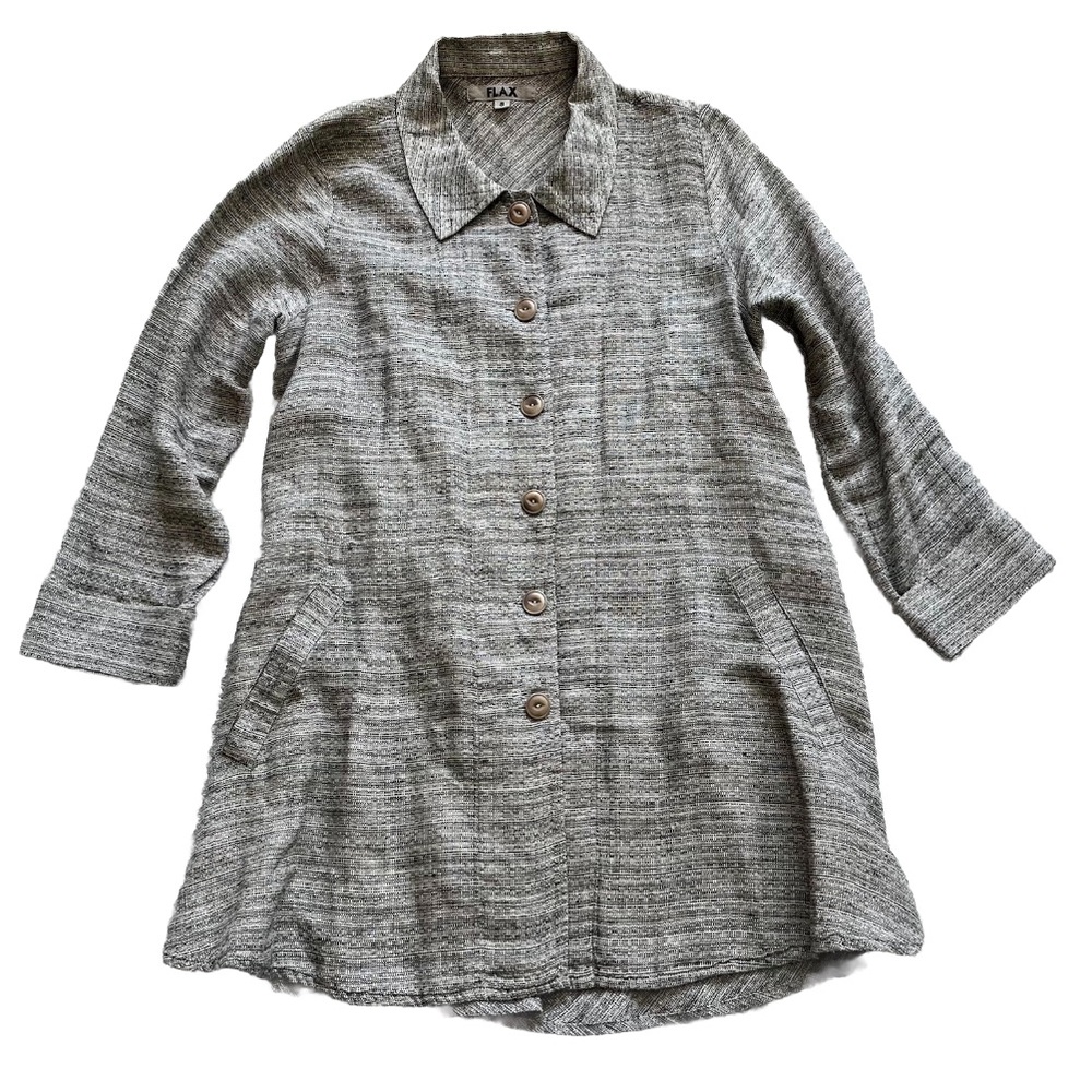 FLAX 100% LINEN BUTTON DOWN LONG LINE JACKET SIZE SMALL LAGENLOOK SOPHISTICATED - Picture 7 of 7